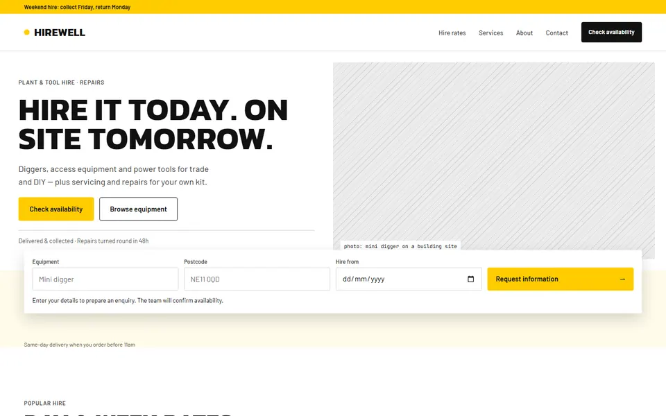 Equipment Hire & Repairs website design preview